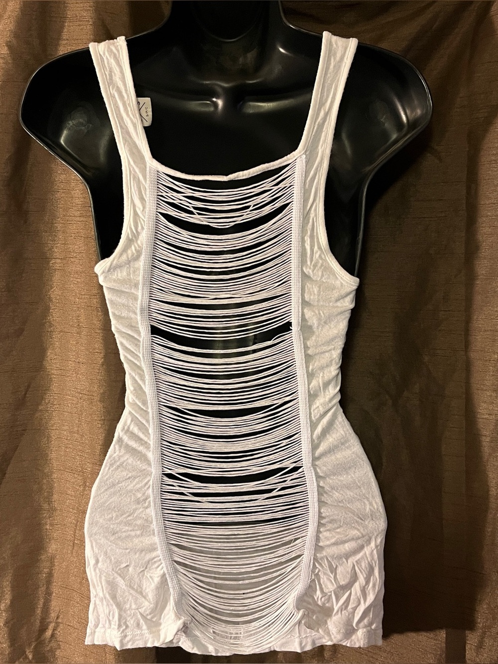 White Sleeveless Ladder-Back Tank Dress